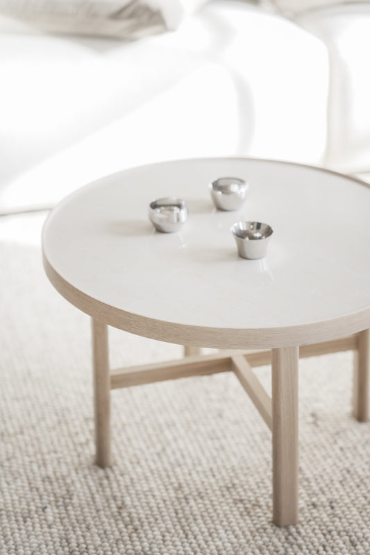 Marsden Round Coffee Table Ø60 cm – Beige Ceramic / Whitewash Oak – 3