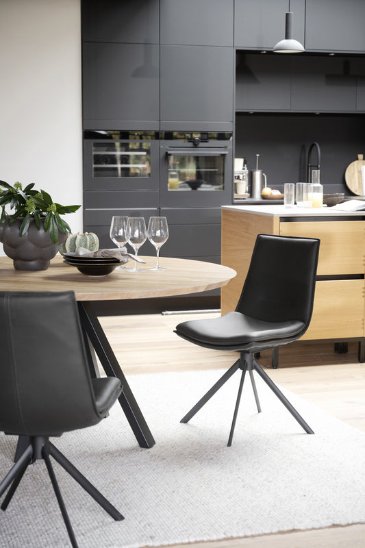 LOWELL Set of 2 Leather Swivel Chairs – Black leather – 2