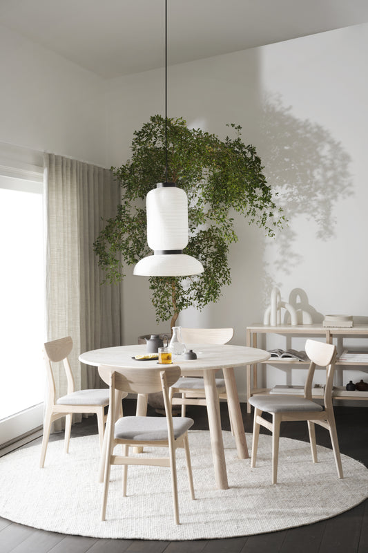 TARANSAY Round Table, Beige Travertine Top, Whitewash Legs Ø 125 CM – Default Title – 2
