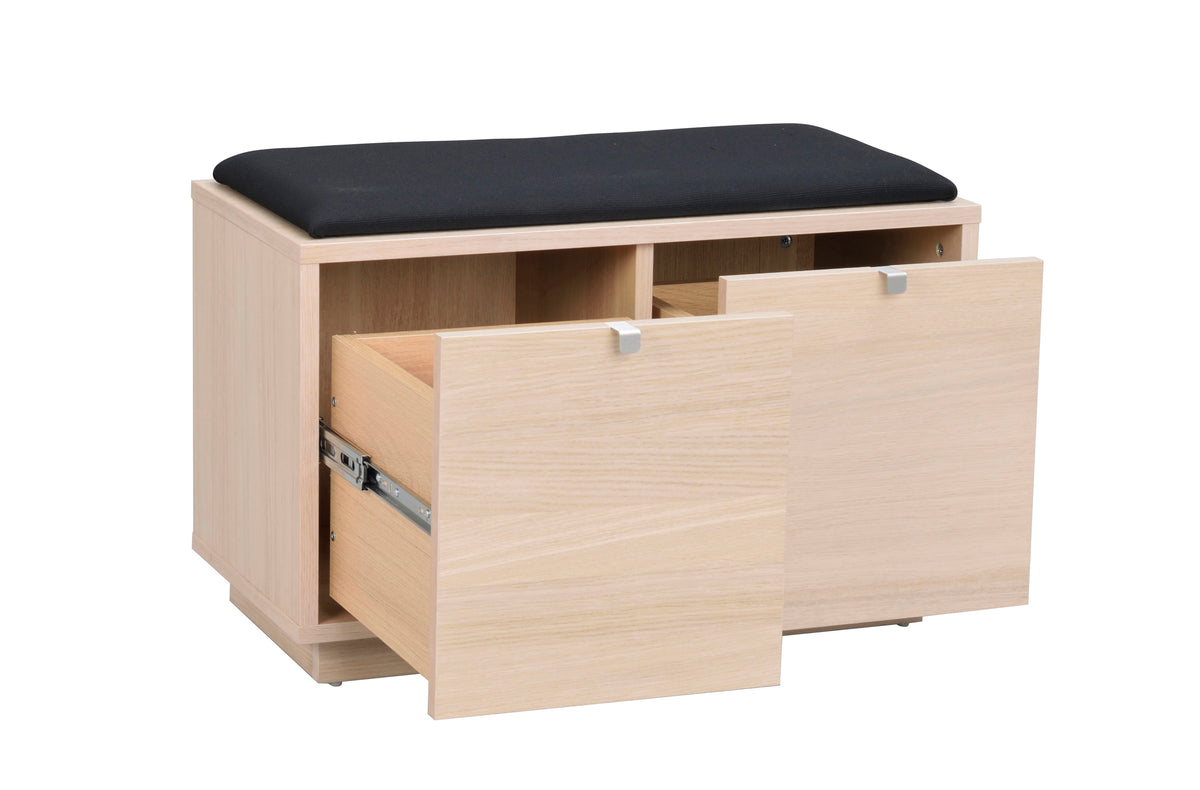 CONFETTI 2 Drawer Bench – Whitewash oak / black fabric – 8