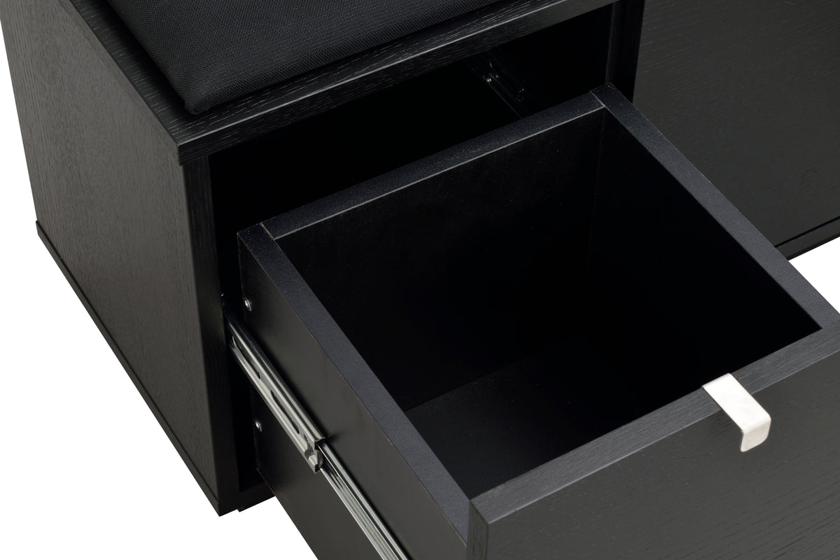 CONFETTI 2 Drawer Bench – Black stained oak / black fabric – 6