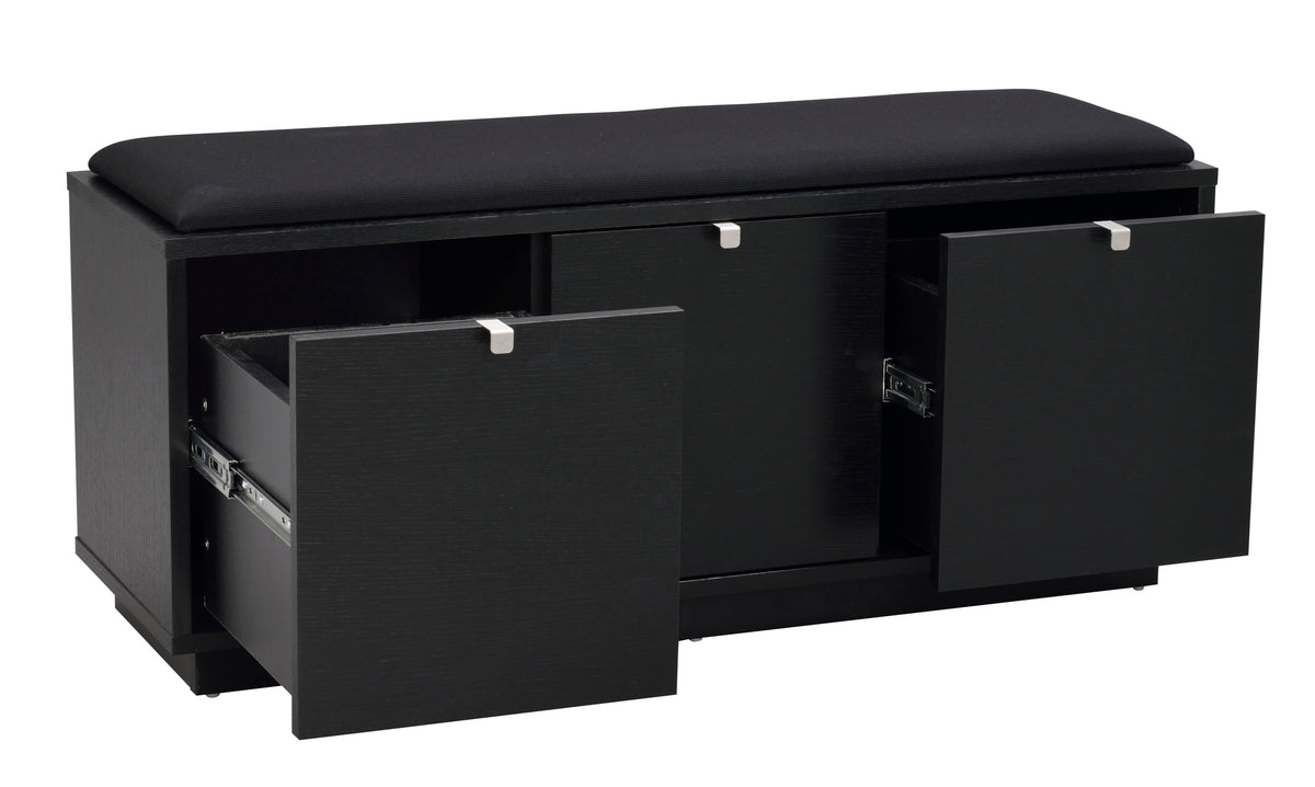CONFETTI 3 Drawer Bench – Black stained oak / black fabric – 5