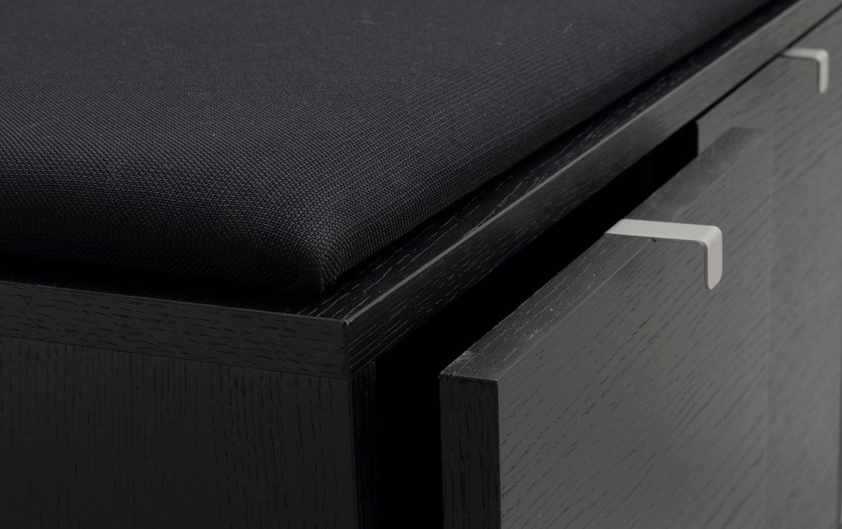 CONFETTI 3 Drawer Bench – Black stained oak / black fabric – 7