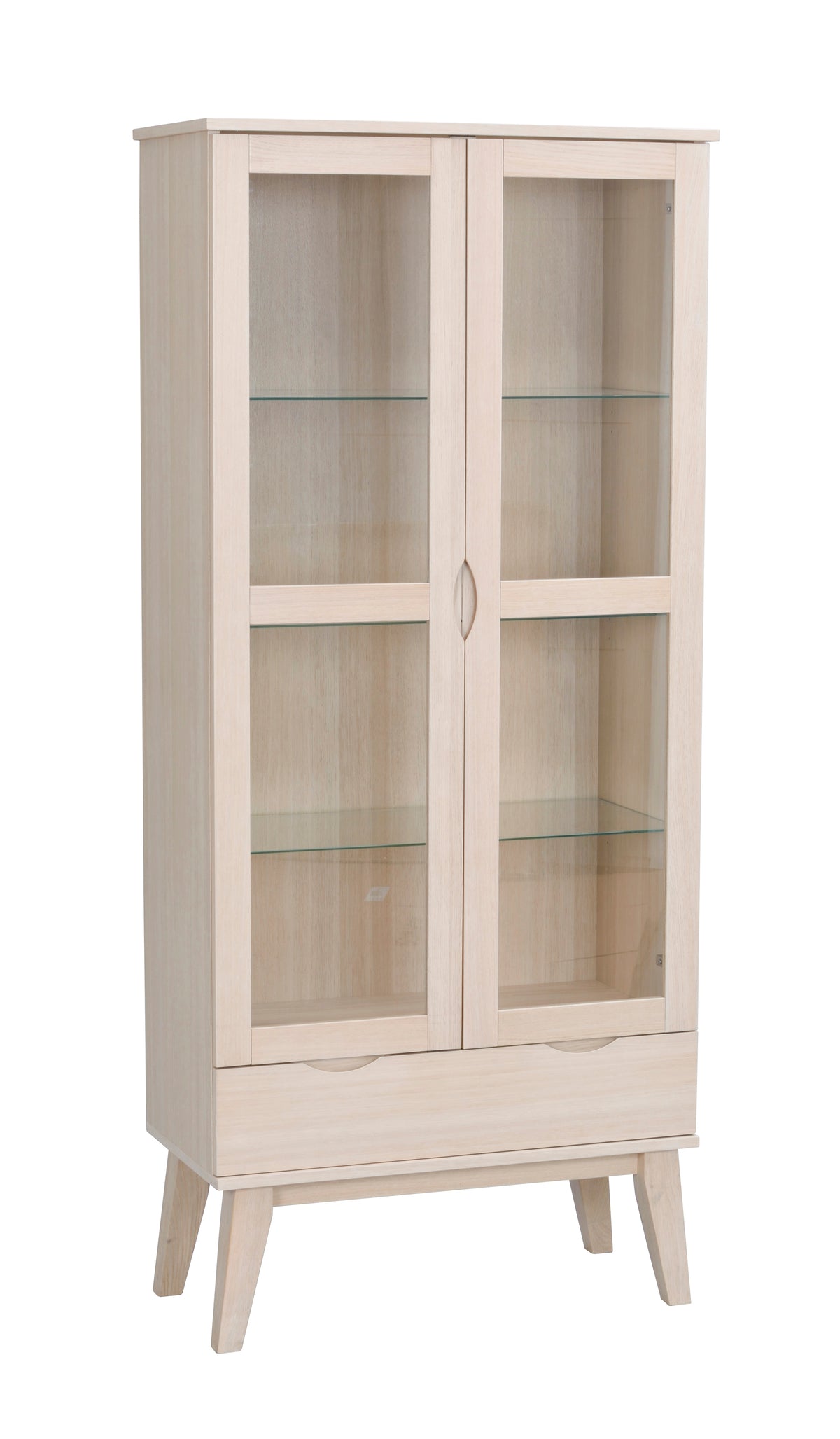 FILIPPA Glass Cabinet with Drawer – Whitewashed Oak – 12