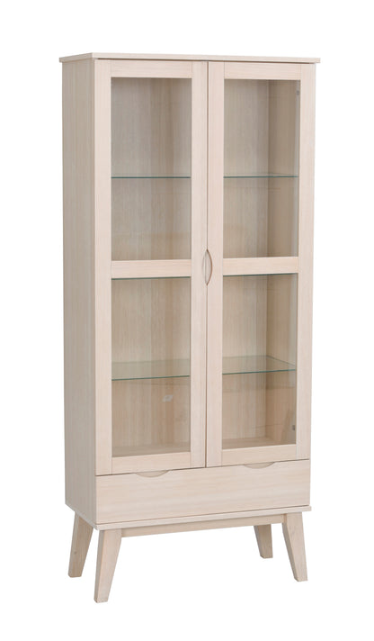 FILIPPA Glass Cabinet with Drawer – Whitewashed Oak – 12