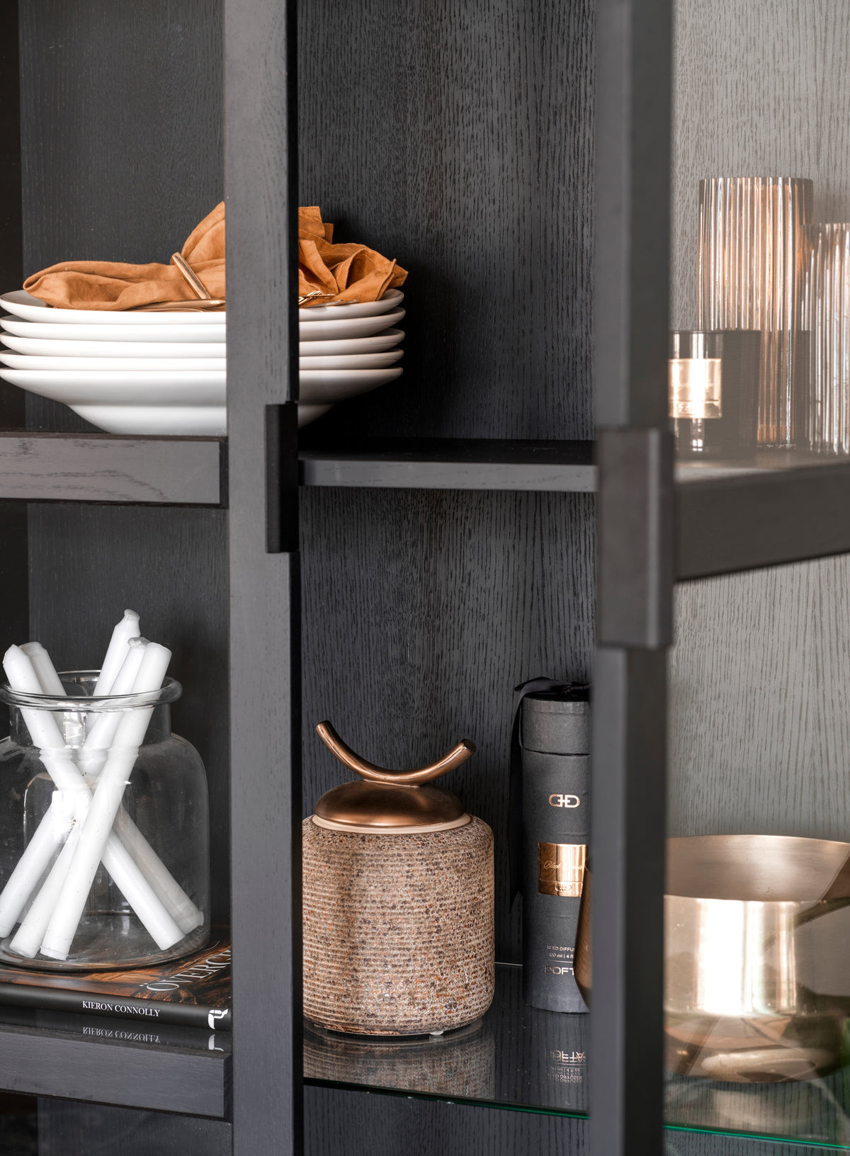 EVERETT HIGH Glass Cabinet – Black Stained Oak – 4