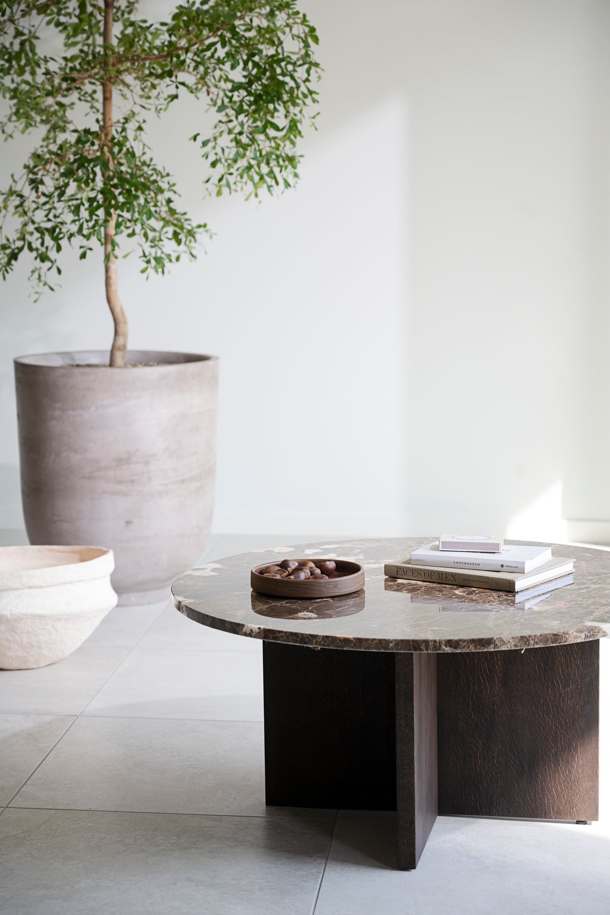 BROOKSVILLE Round Coffee Table Ø90 – Brown marble & brown oak – 4