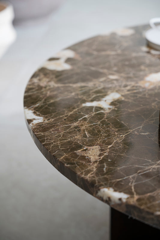 BROOKSVILLE Round Coffee Table Ø90 – Brown marble & brown oak – 3