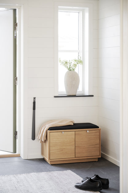 CONFETTI 2 Drawer Bench – Oiled oak / black fabric – 3