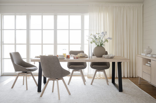 Alison Swivel Dining Chair with Oak Legs (Set of 2) – Dark Beige Fabric / Whitewash Oak – 2