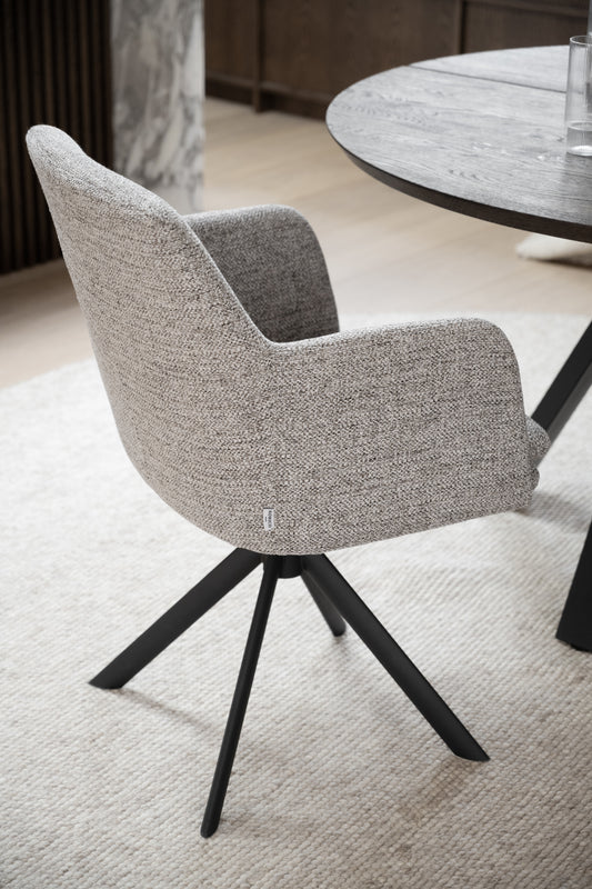 GLADSTONE Set of Armchairs, Swivel & Swing – Dark beige & Black / Set of 2 Armchairs – 2