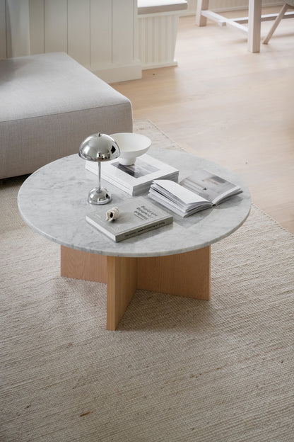 BROOKSVILLE Round Coffee Table Ø90 – White marble & whitewashed oak – 7