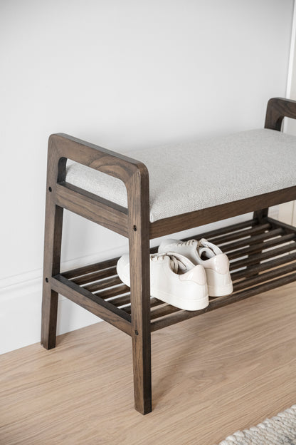 Inverness Hallway Bench with Shoe Shelf 75 cm – Brown Oak / Beige – room setting