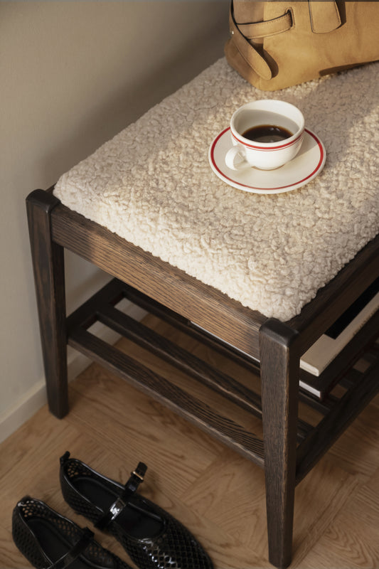 Garrick Bench with Shelf – Brown Oak / Beige – 4