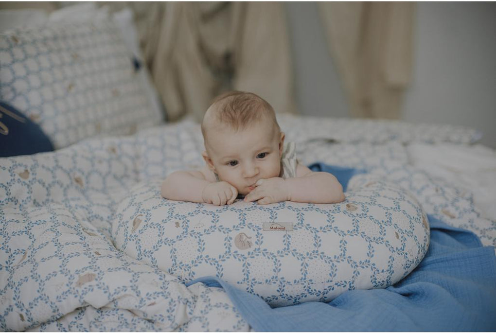 Blue Cottage Feeding Cushion by Malomi Kids