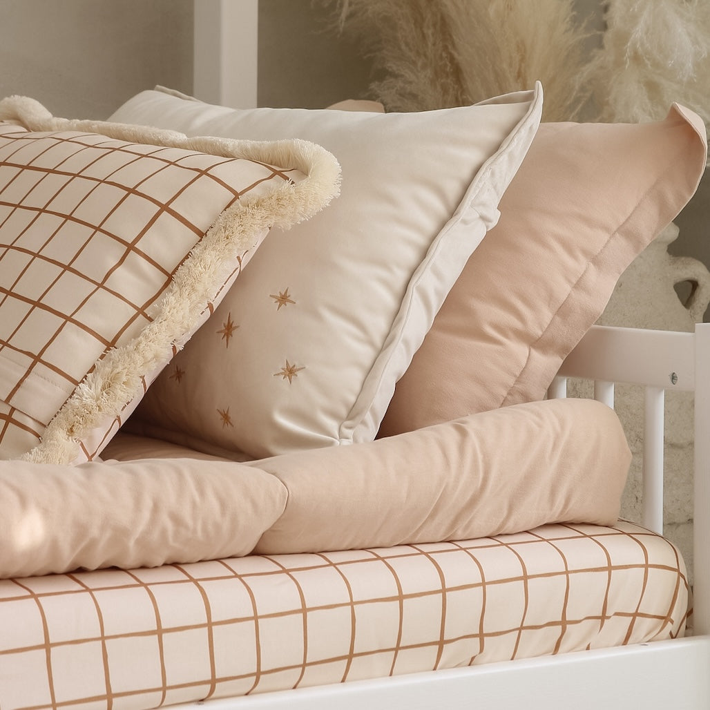 Camel Check Cotton Fitted Sheet by Malomi Kids