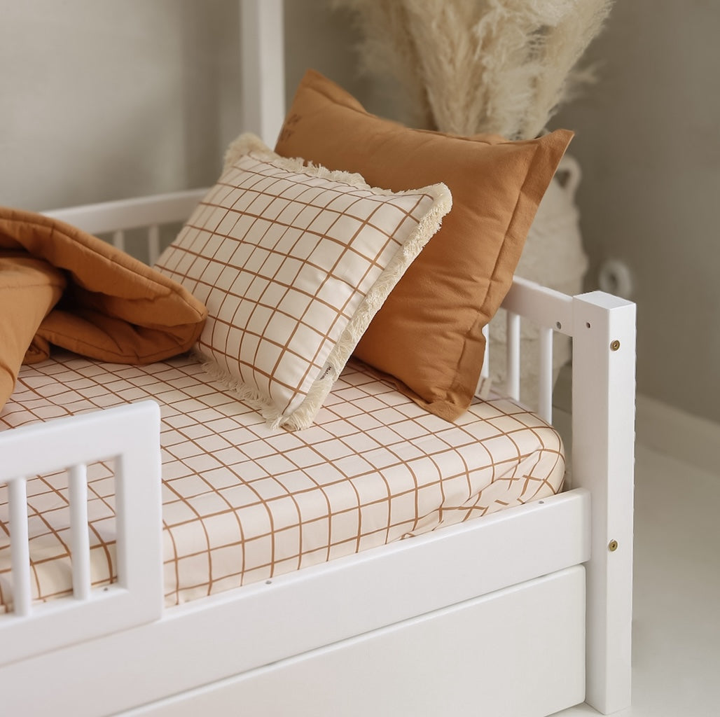 Camel Check Cotton Fitted Sheet by Malomi Kids