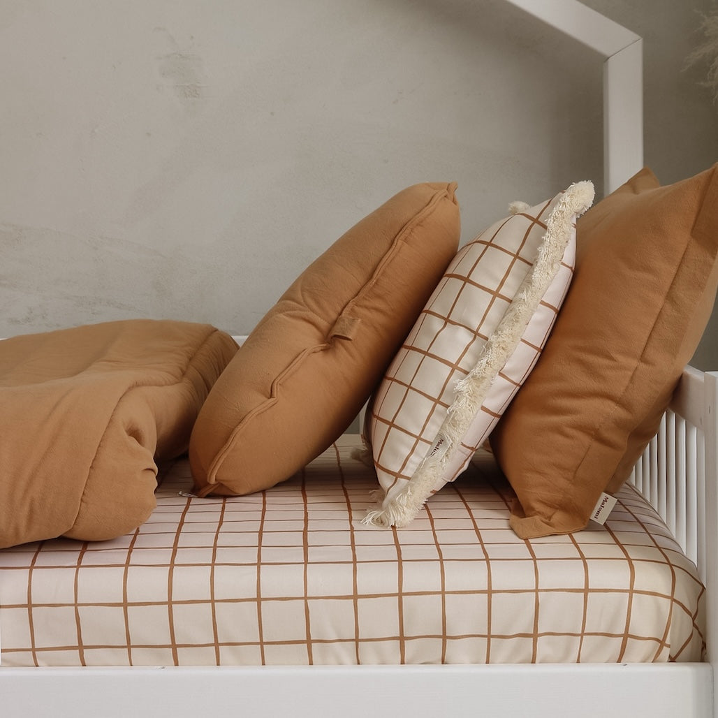 Camel Check Cotton Fitted Sheet by Malomi Kids