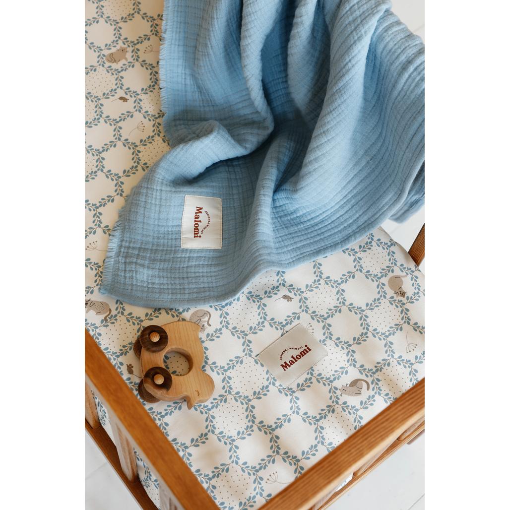 Blue Cottage Cotton Fitted Sheet by Malomi Kids