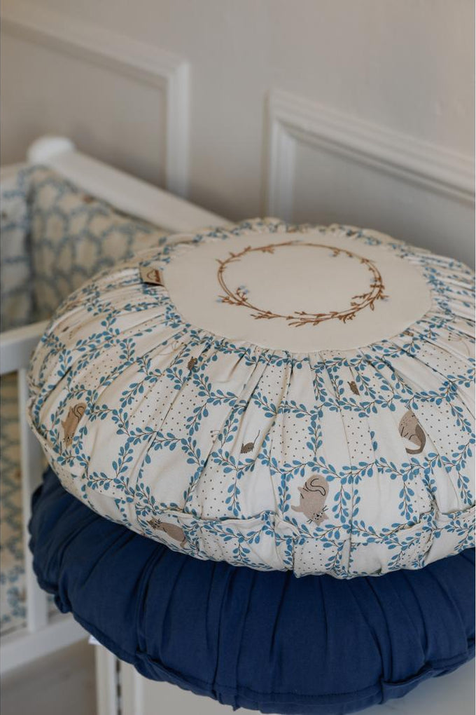 Blue Cottage Round Boho Cushion by Malomi Kids