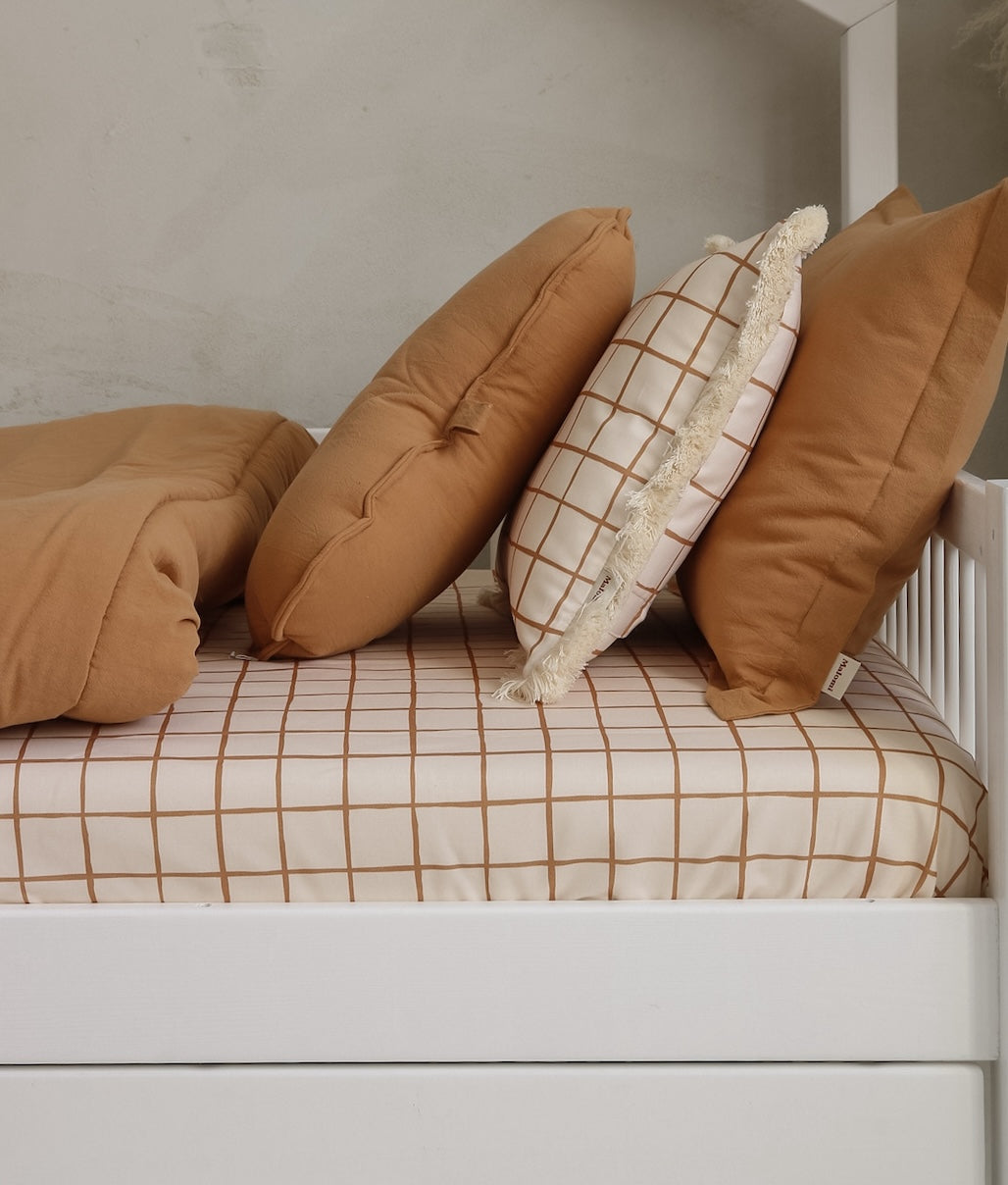 Camel Check Cotton Fitted Sheet by Malomi Kids