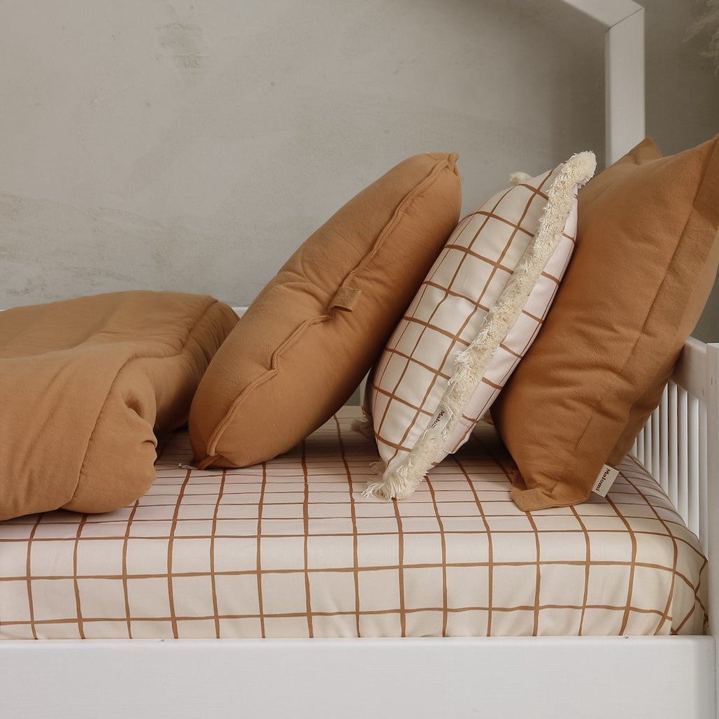 Camel Check Cotton Fitted Sheet by Malomi Kids