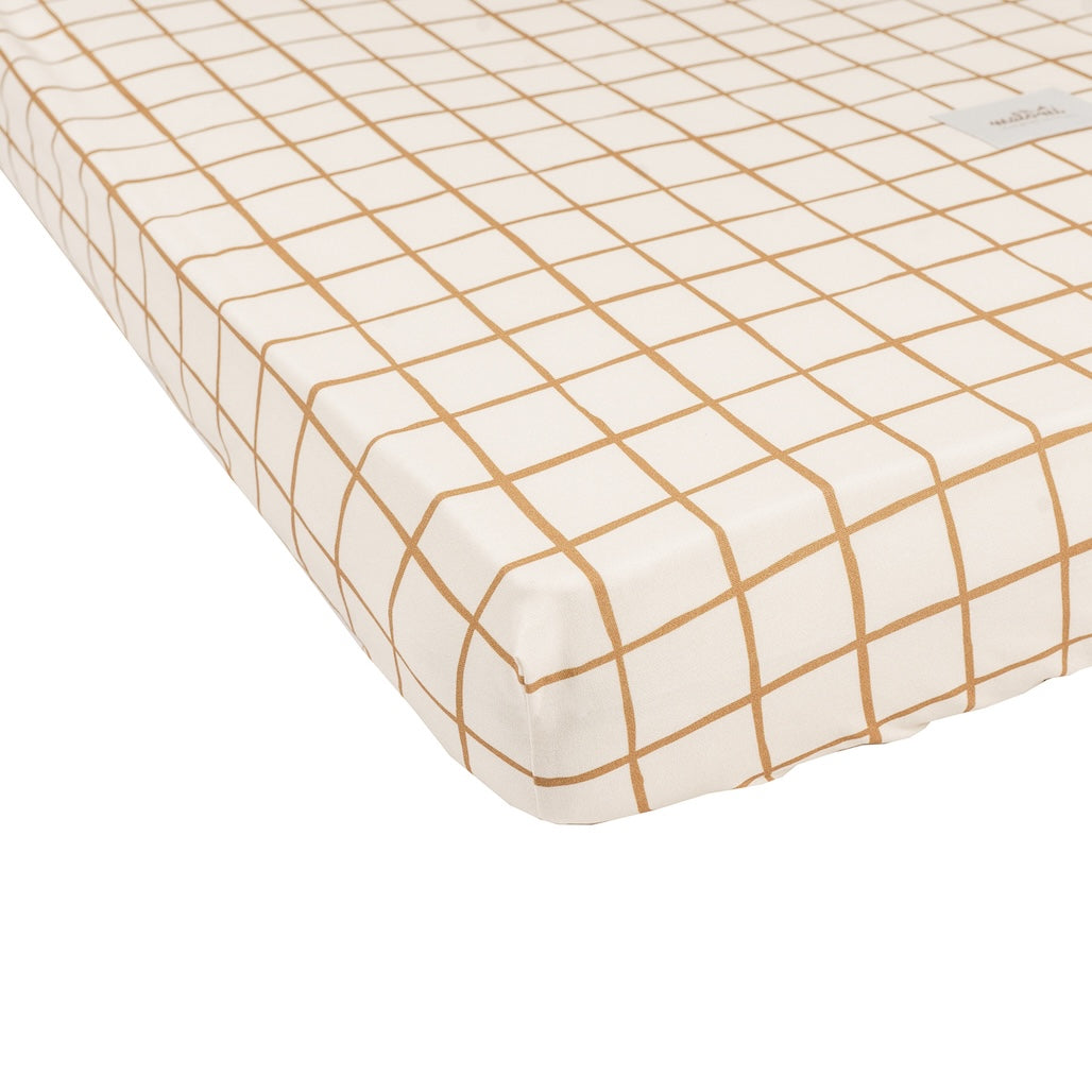 Camel Check Cotton Fitted Sheet by Malomi Kids