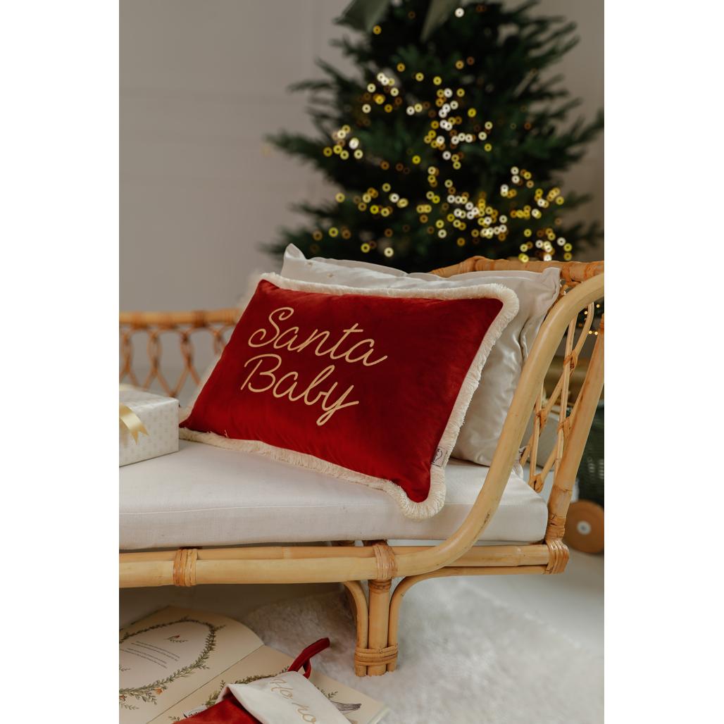 Personalised Velvet Christmas Cushion Carmin Red by Malomi Kids