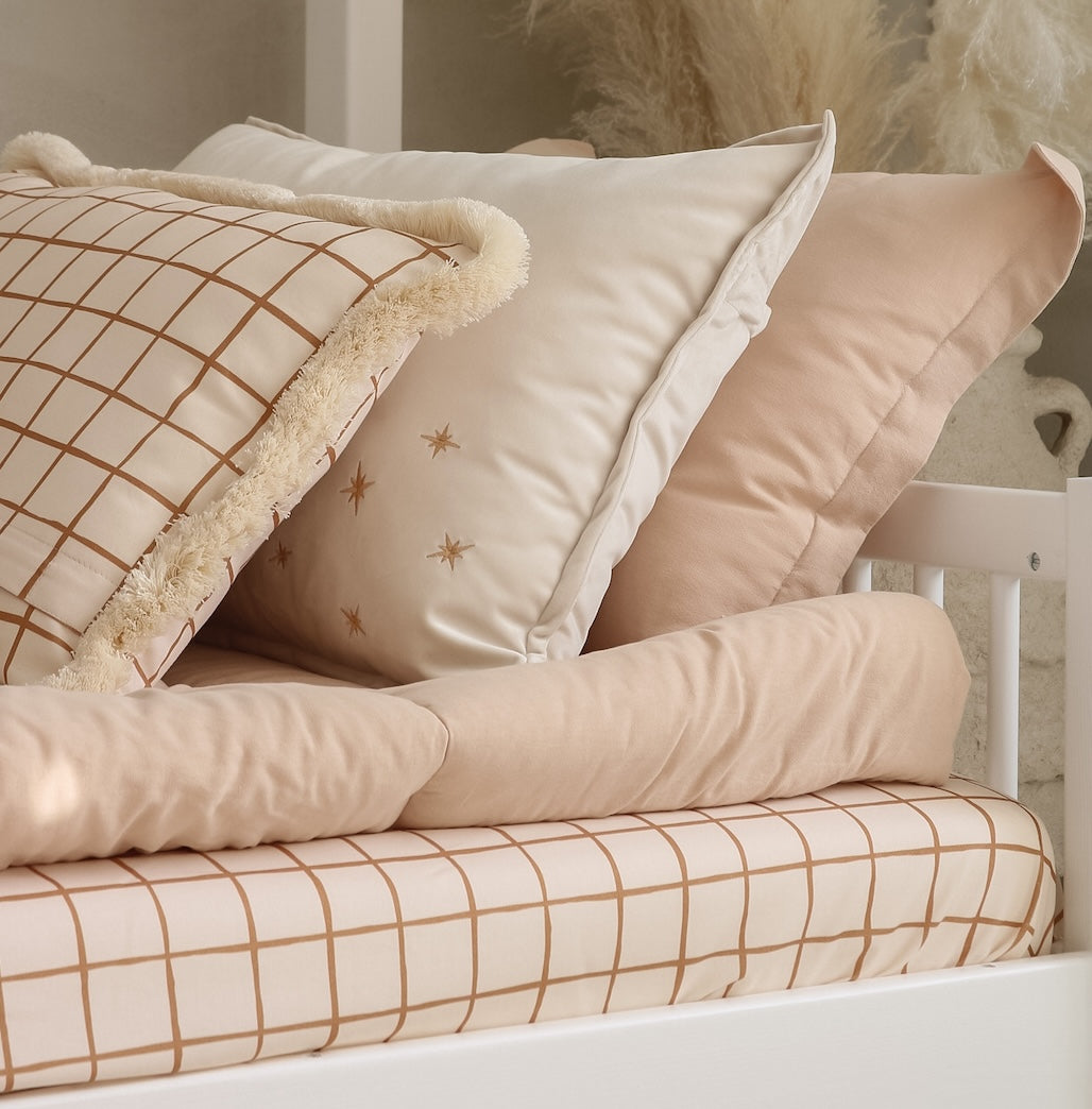 Camel Check Cotton Fitted Sheet by Malomi Kids