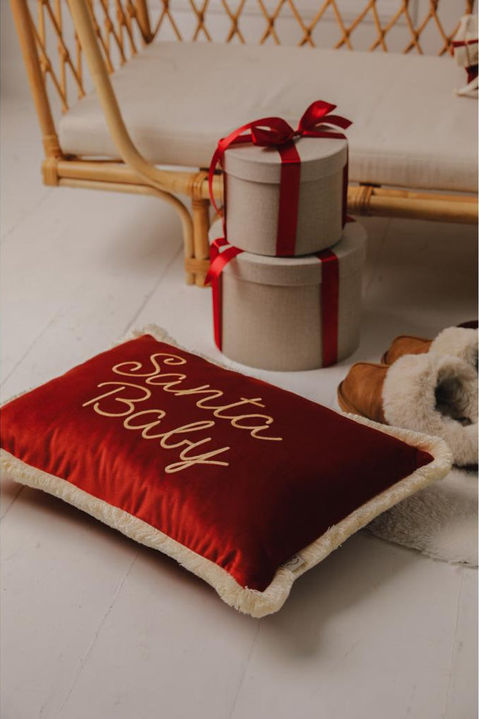 Personalised Velvet Christmas Cushion Carmin Red by Malomi Kids