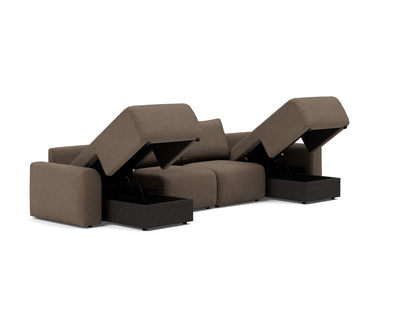 NORUM U-Shape Sofa Bed Chunky Arms, bedding boxes open