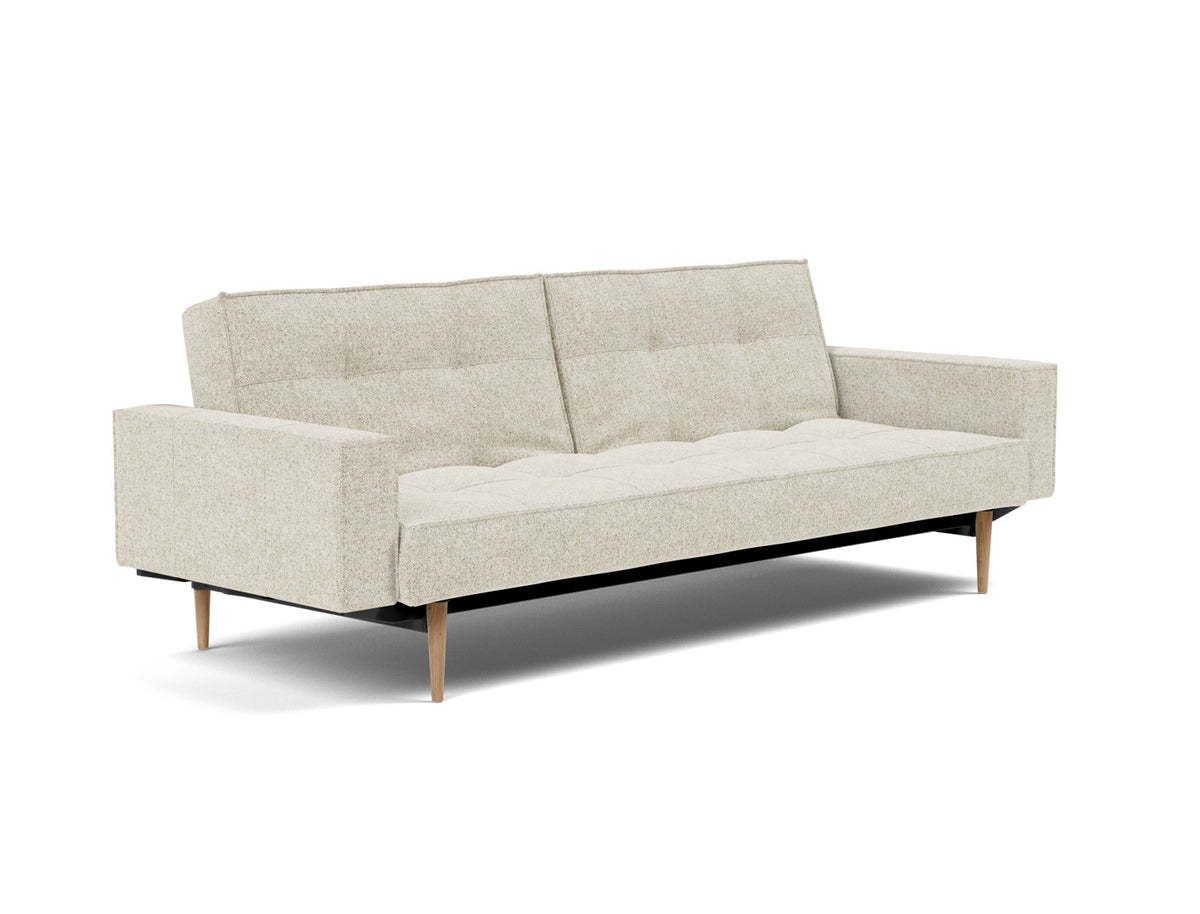 SPLITBACK Sofa Bed with Arm Rests Styletto, Light Oak, 3/4 view