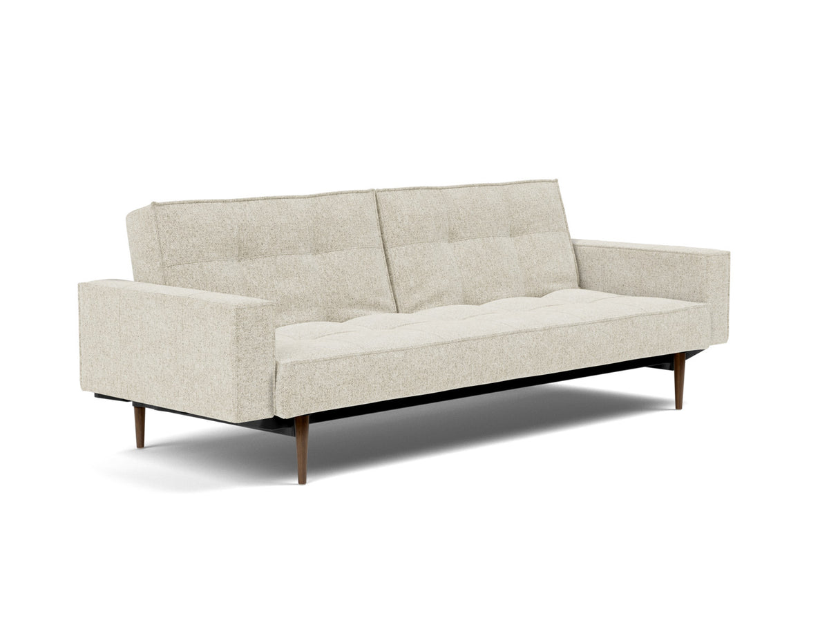 SPLITBACK Sofa Bed with Arm Rests Styletto, Dark Oak, 3/4 view