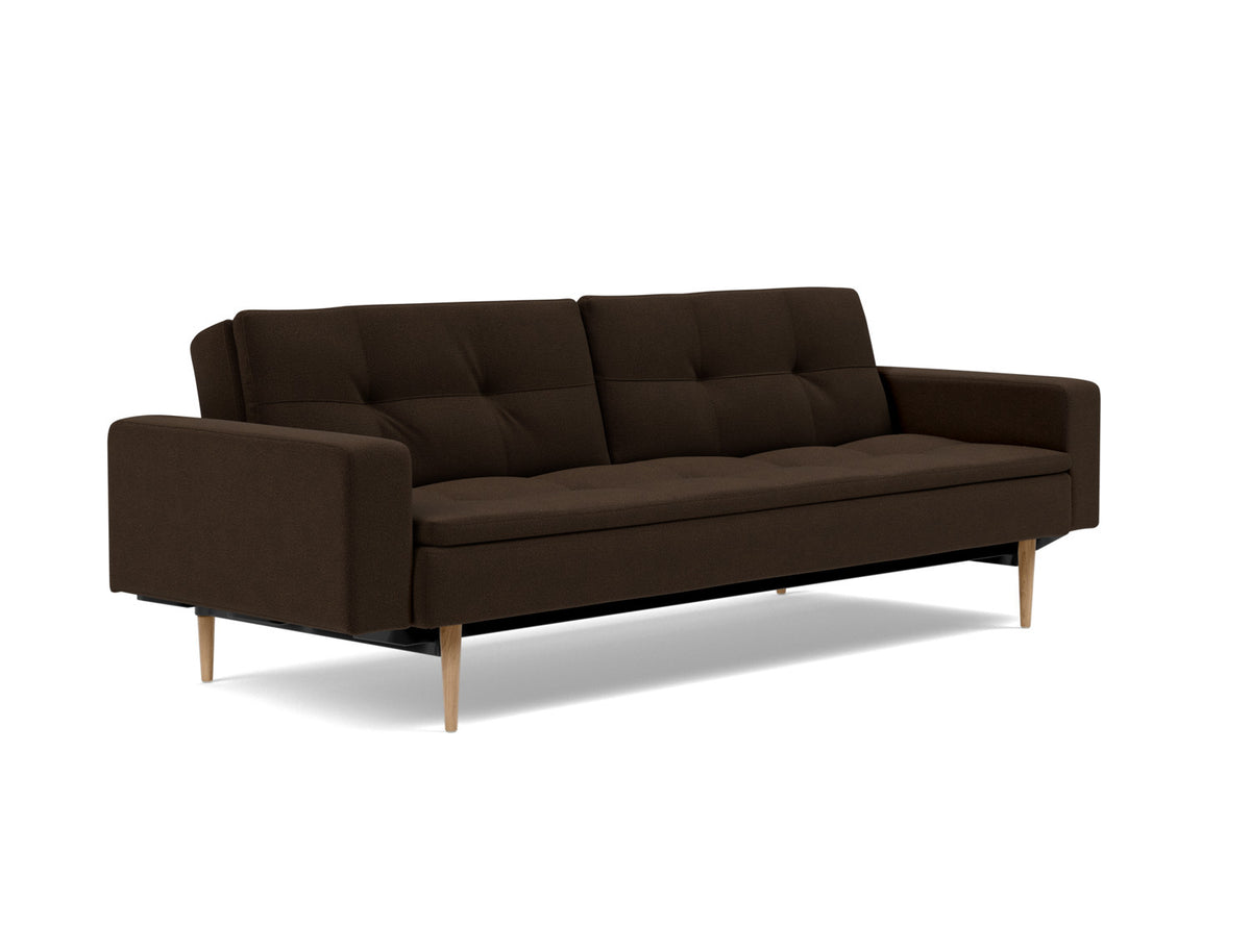 DUBLEXO Sofa Bed with Arm Rests Styletto, Light Oak, 3/4 view
