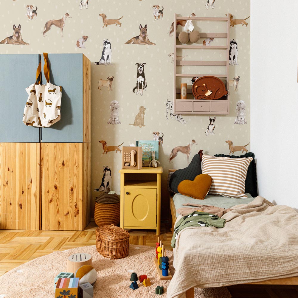 Dogs are The Best Beige with Dots Wallpaper
