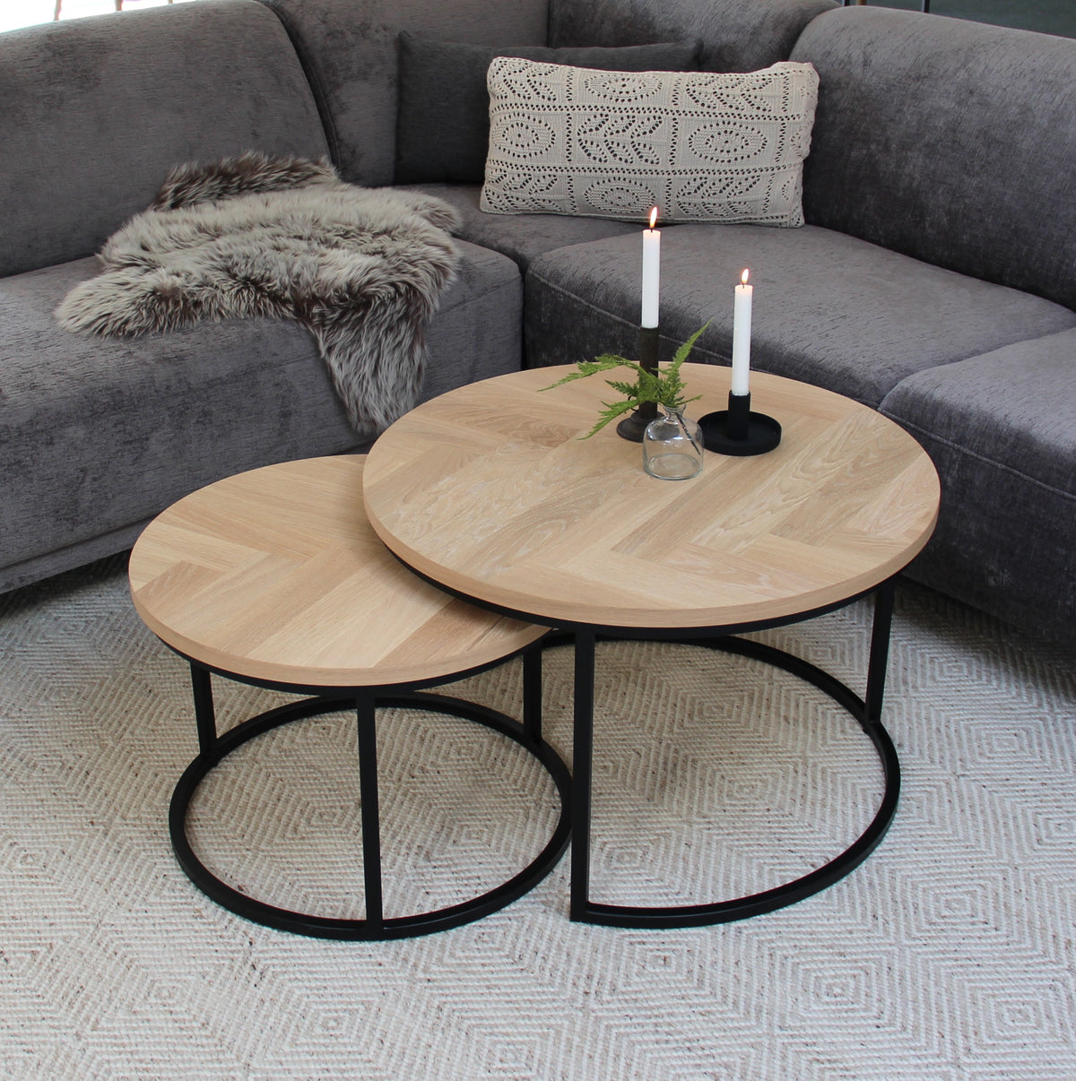 CASØ COFFEEBREAK Coffee Tables with Herringbone Set of 2 Ø75/Ø58CM
