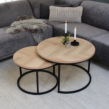 CASØ COFFEEBREAK Coffee Tables with Herringbone Set of 2 Ø75/Ø58CM