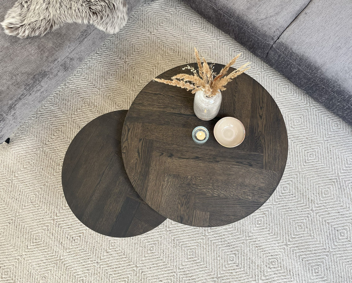 CASØ COFFEEBREAK Coffee Tables with Herringbone Set of 2 Ø75/Ø58CM