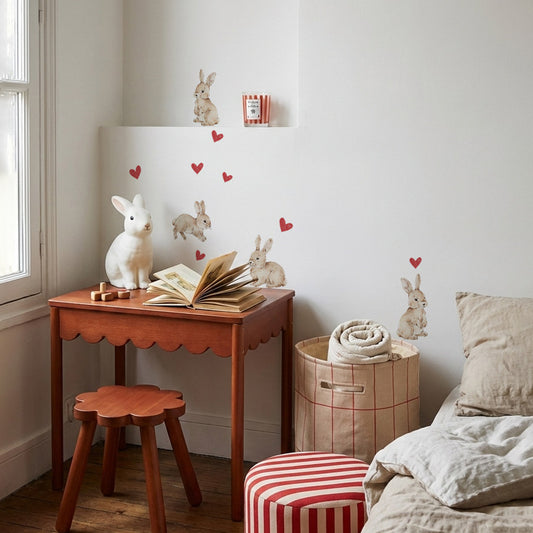 Rabbits hearts red Wall stickers