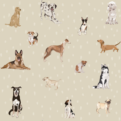 Dogs are The Best Beige with Dots Wallpaper