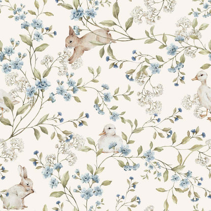 Meadow Friends with ducks and bunnies Wallpaper