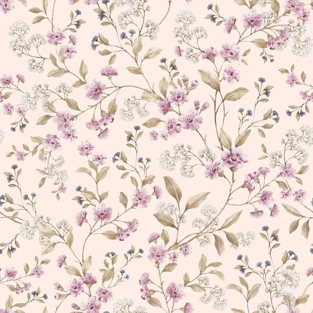 Meadow in Pink and Blue flower Wallpaper
