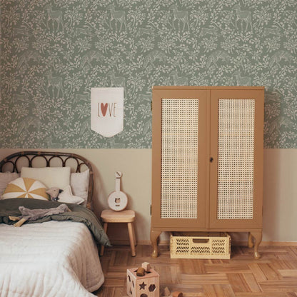 Forest animals and fairytale green Wallpaper