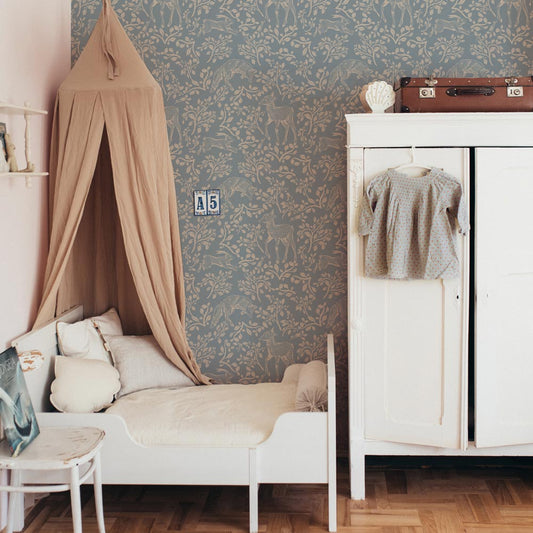 Forest animals and fairytale blue Wallpaper