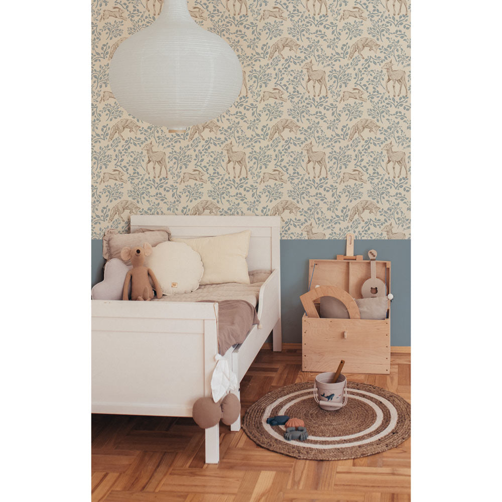 Forest animals and fairytale beige Wallpaper