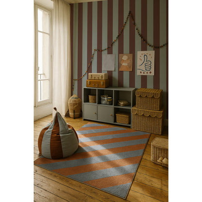 Wide stripes classy brown and misty blue Wallpaper