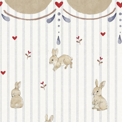 Rabbits hearts with ornament Wallpaper