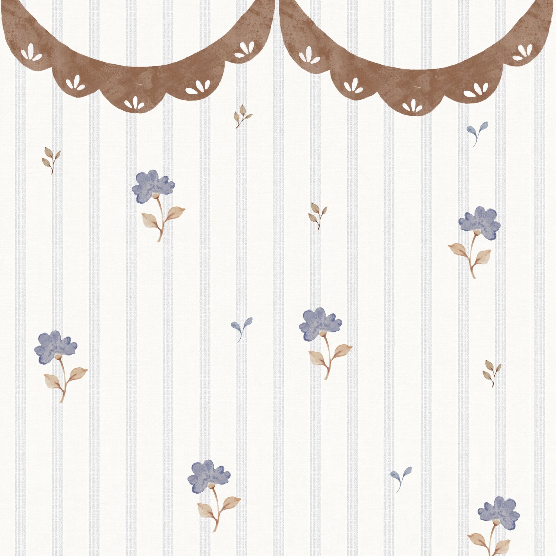 Delicate retro flowers with ornament Wallpaper