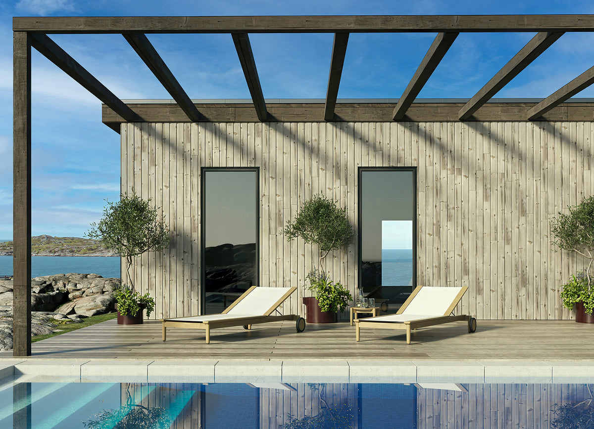 Koster teak and sling sun lounger