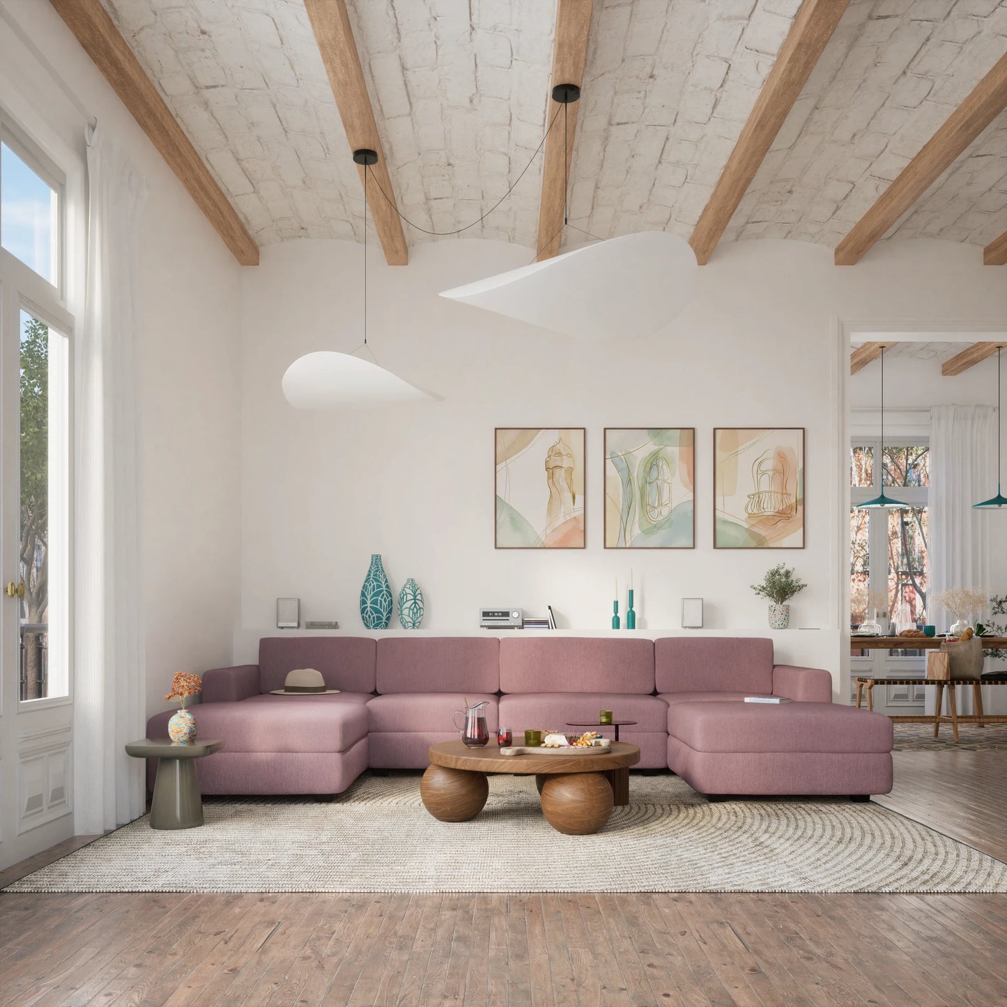 Modular Sofa GRACIA - Large Pouf Module - Dusty Pink